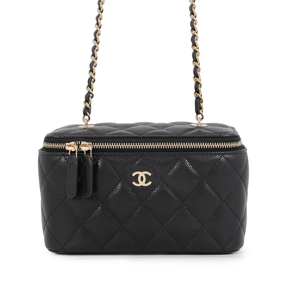 Pre-Loved Chanel Small Quilted Caviar Vanity Case With Chain